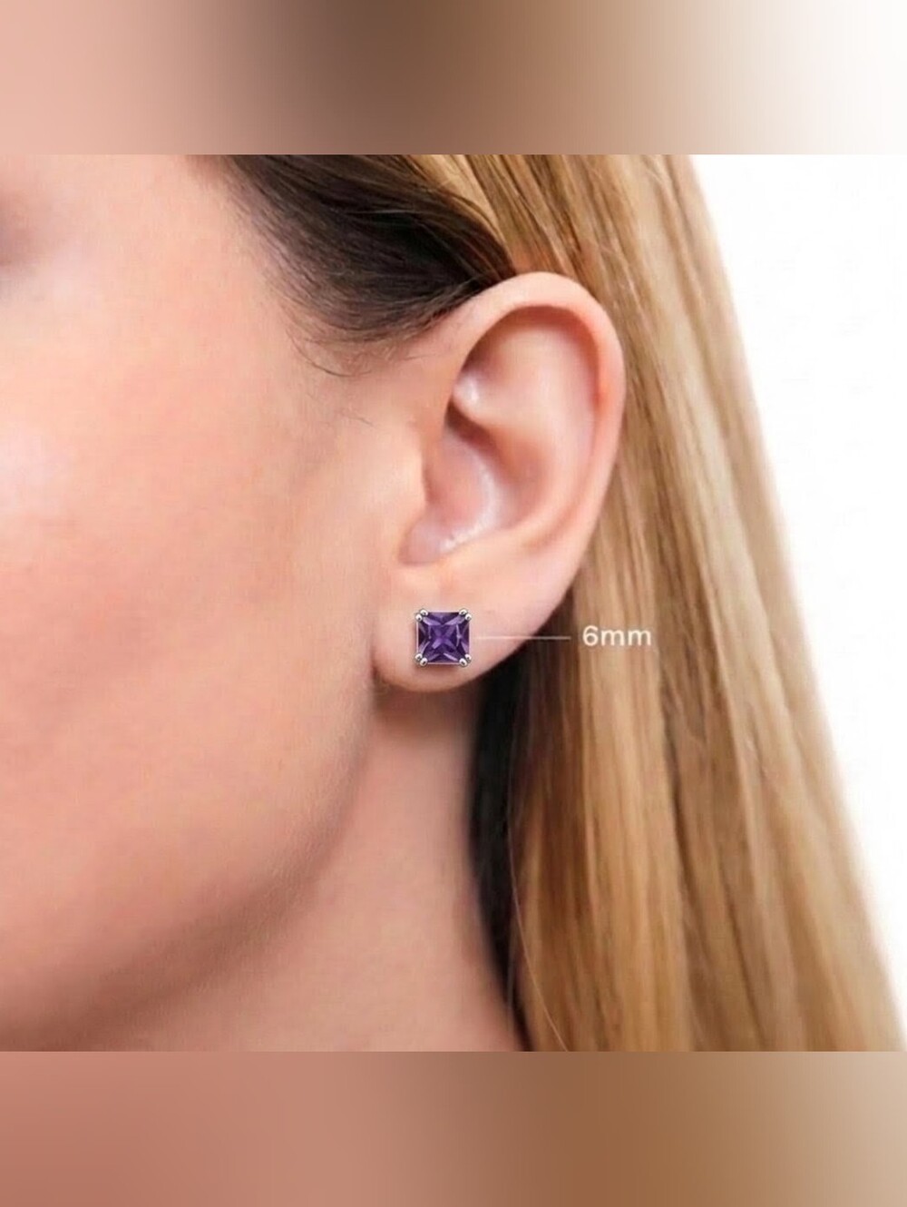 2.40 CTW Princess Cut Simulated Amethyst CZ Studs Solid 925 Sterling Silver - Picture 2 of 6